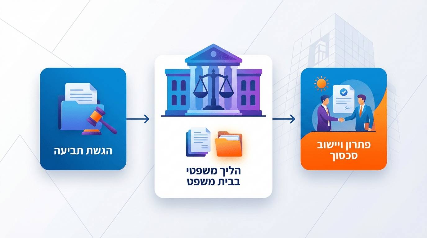תרשים המציג את תהליך הגשת תביעה נגד דייר סרבן תשלום