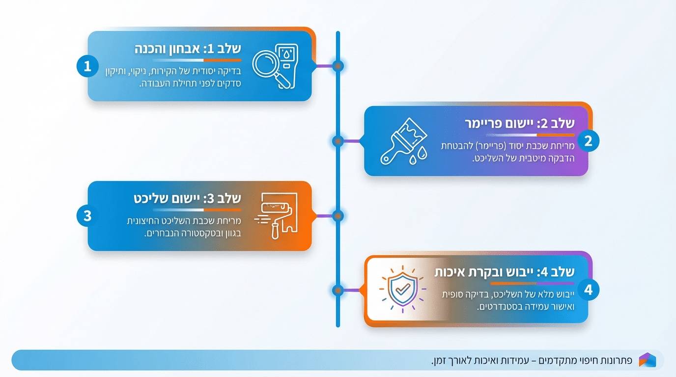 שלבי העבודה ביישום שליכט צבעוני לחזית בניין