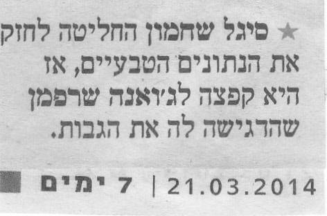סיגל שחמון באה לבקר אצלנו בקליניקה - פורסם במדור 7 ימים של ידיעות אחרונות ב21.03.14